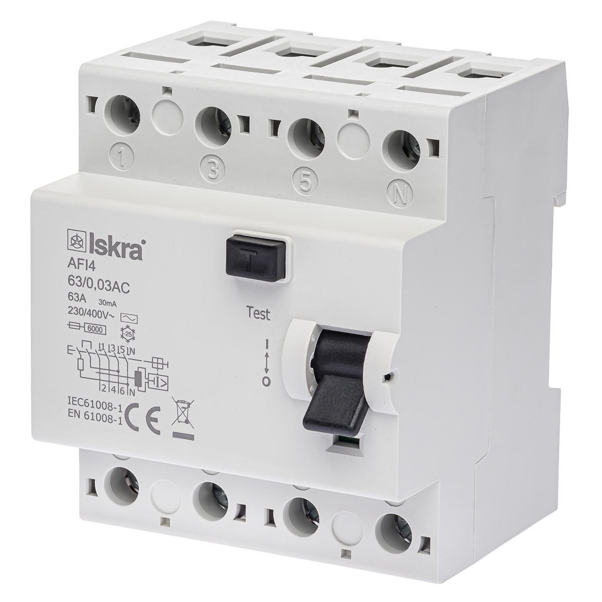 Устройство защитного отключения Iskra 63A 3Р+N AC 30 mA 230/400 В AFI4 (30105073000)