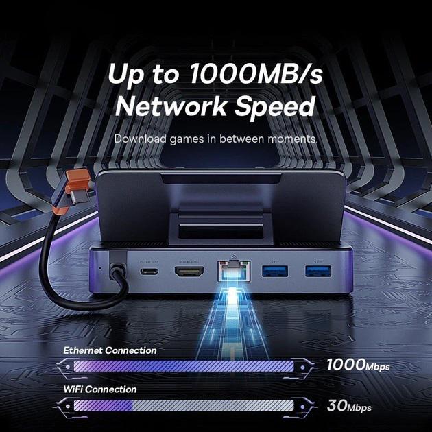 Док-станція Baseus 6в1 100W для Steam Deck HDMI 4K/ Ethernet/ 3хUSB 3.0/ USB-C 100 W - фото 5