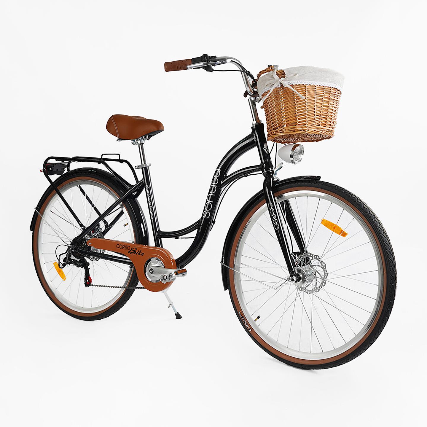 Велосипед міський 28 дюймів Corso Sonata з кошиком та багажником рама 18" Чорний - фото 2 Велосипед міський 28 дюймів Corso Sonata з кошиком та багажником рама 18" Чорний - фото 2