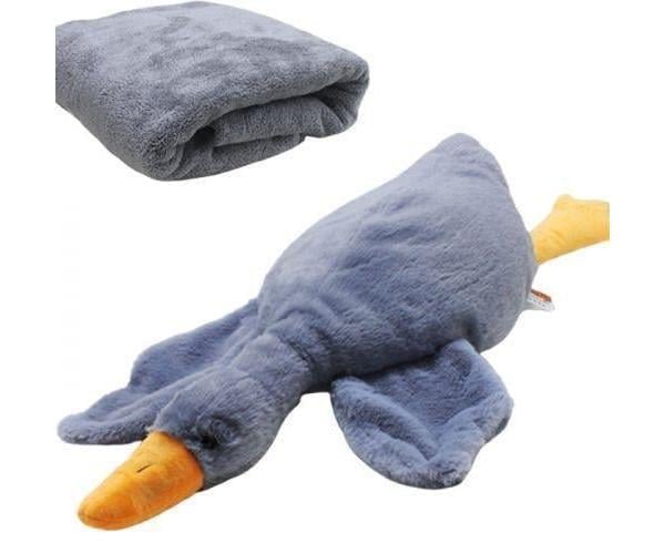 Мягкая игрушка подушка Гусь-обнимусь 90 см с пледом 190х105 см Серый (ftlx-1099)