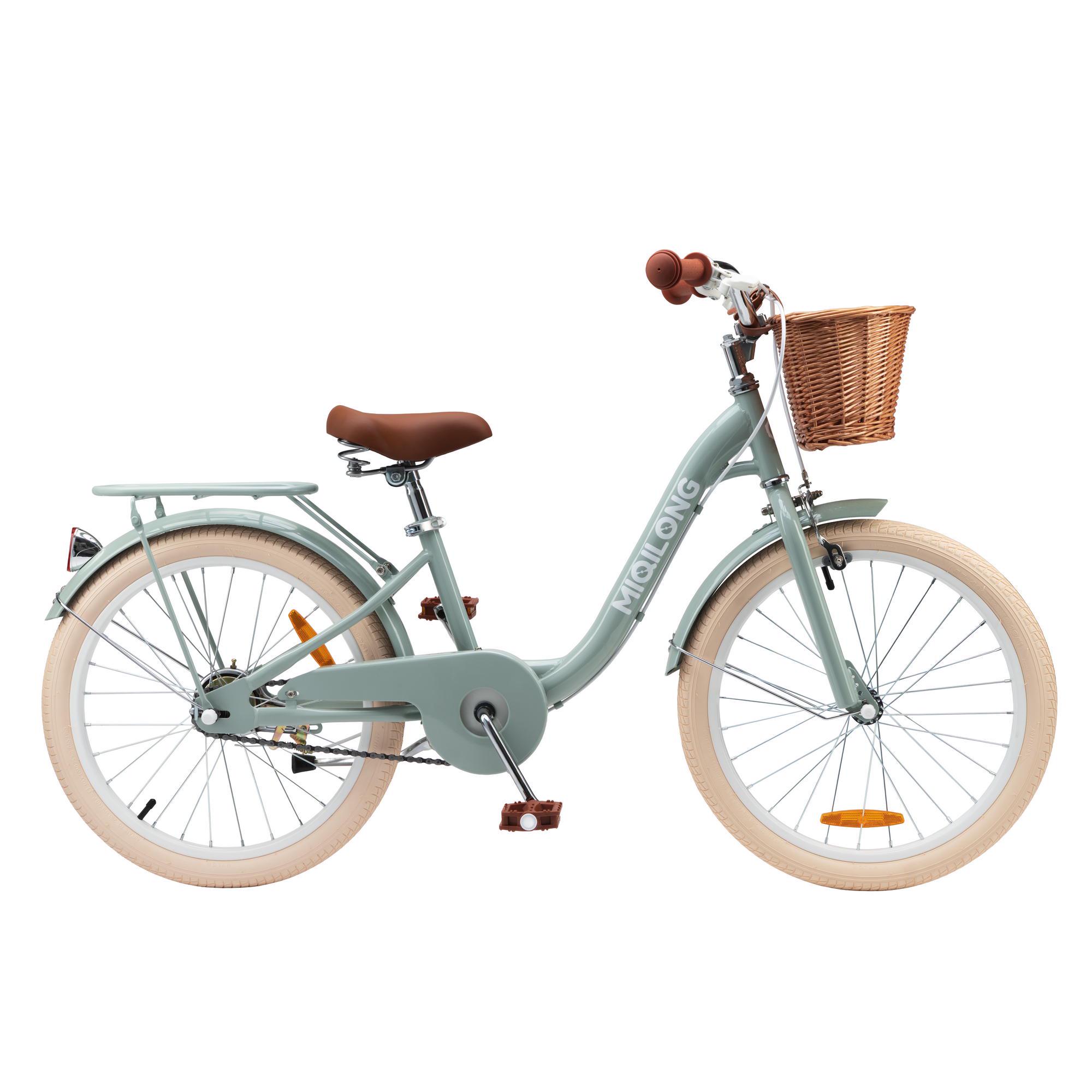 Детский велосипед Miqilong LS 20" с корзиной из натурального ротанга Оливковый (RBB-LS20-OLIVE) - фото 2