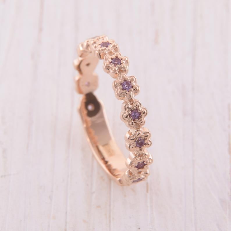 Кільце жіноче з червоного золота з аметистами (2246293013)