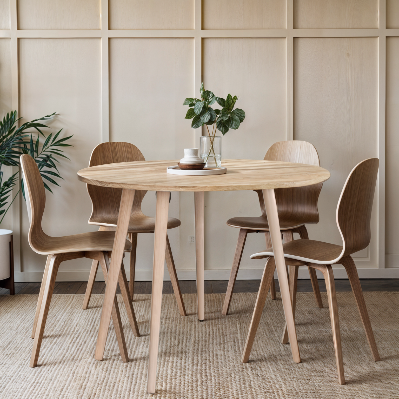 Стол обеденный Tobi Sho SET/4 круглый для столовой/кухни/гостевой 780х780х750 мм Дуб Сонома/Лак