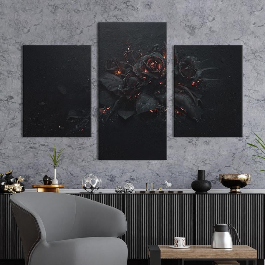 Картина на холсте триптих Мистическая роза с искрами 96x60 см (1011-32)