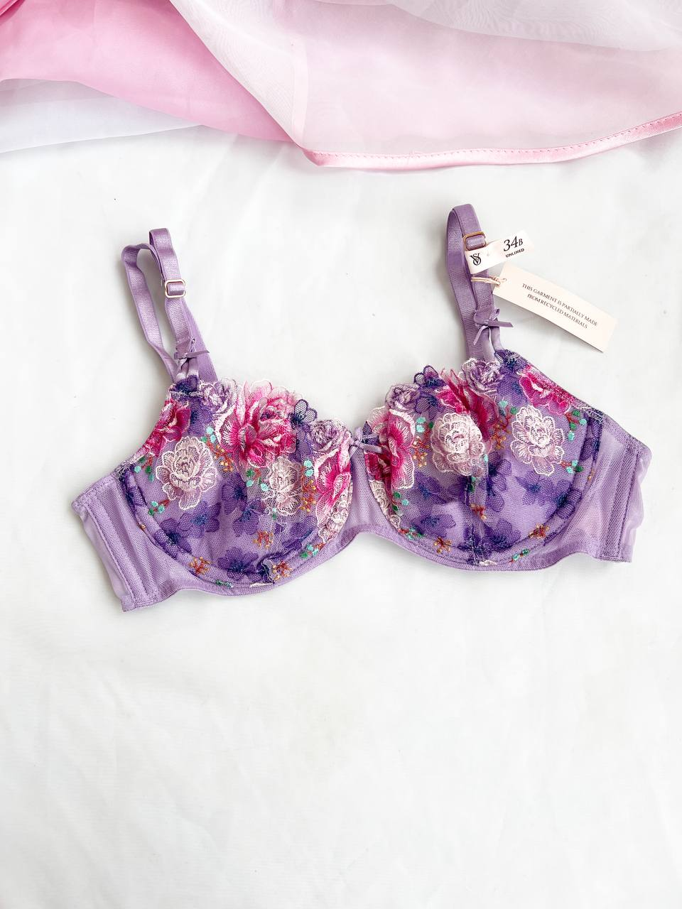 Бюстгальтер мереживний без пуш ап Victoria's Secret Dream Angels Wicked Unlined Floral Embroidery Balconette Bra 70B Фіолетовий (21900336) - фото 5