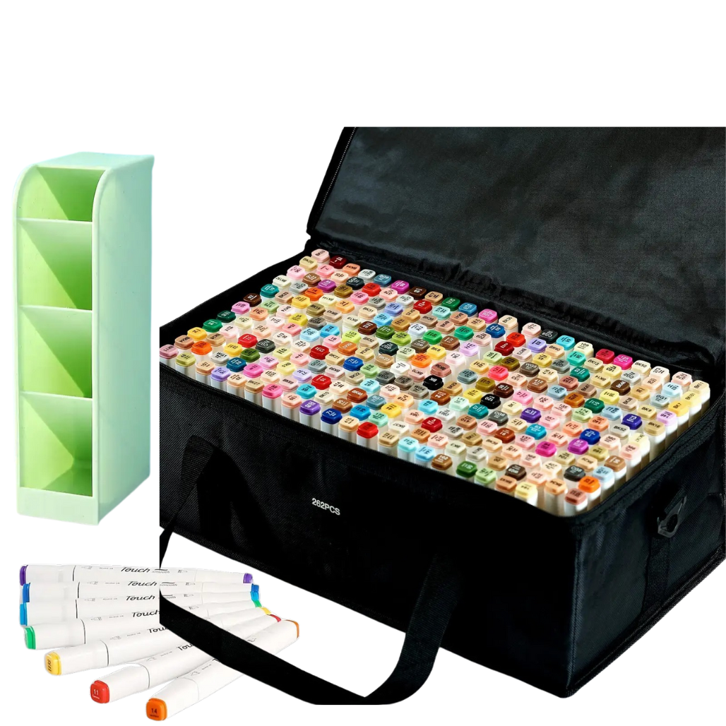 Набор маркеров для рисования и скетчинга Touch Smooth 262 цвета спиртовые и зеленая подставка для маркеров Набор маркеров для рисования и скетчинга Touch Smooth 262 цвета спиртовые и зеленая подставка для маркеров