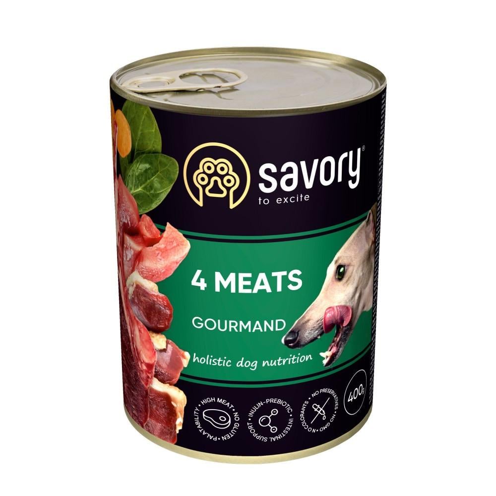 Корм влажный Savory Dog Gourmand 4 meats паштет для взрослых собак всех пород с четырьмя видами мяса 400 г (4820232630860)