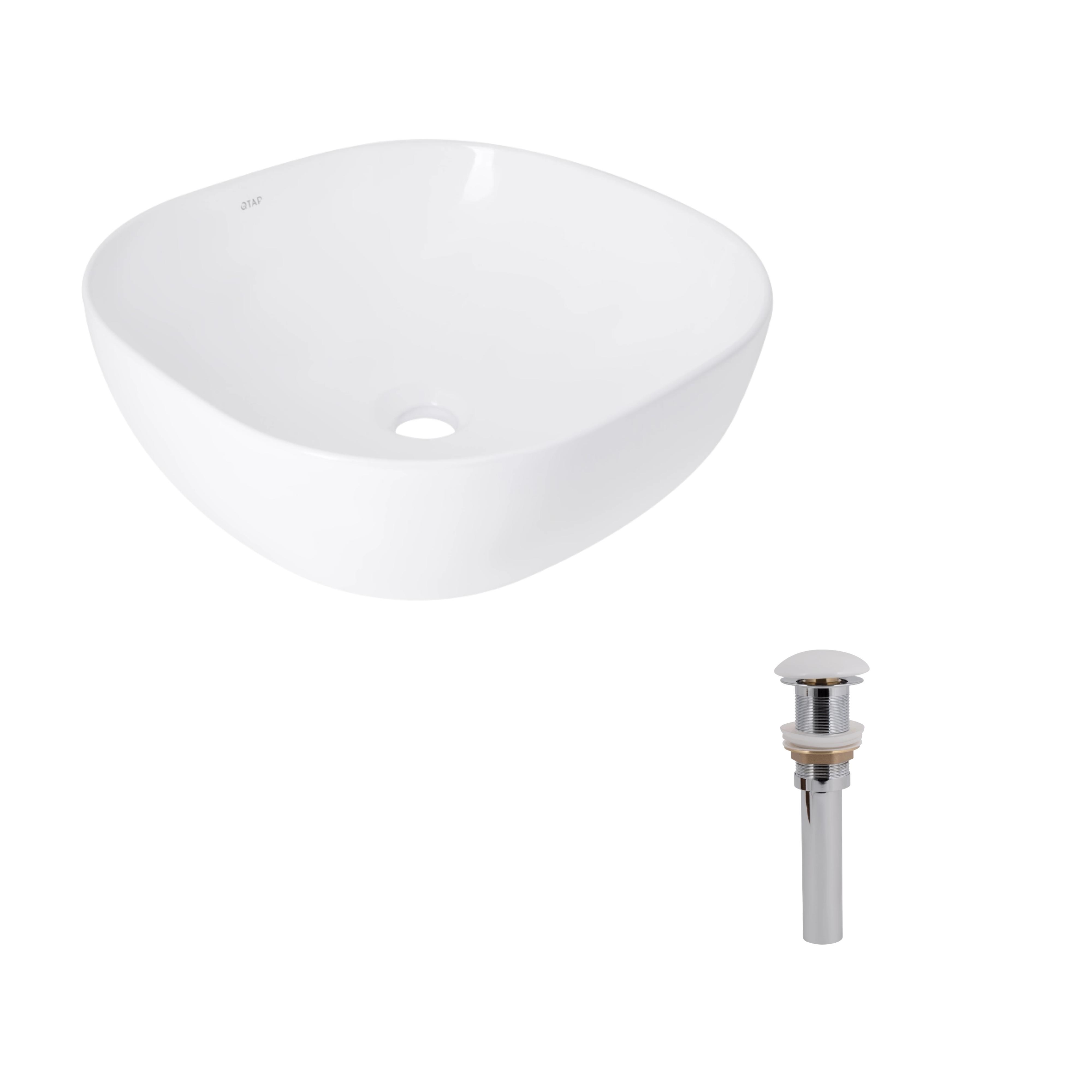 Комплект Q-tap Kolibri з донним клапаном Pop-up PU02 раковина накладна квадратна 425x425x140 мм White (32900125)