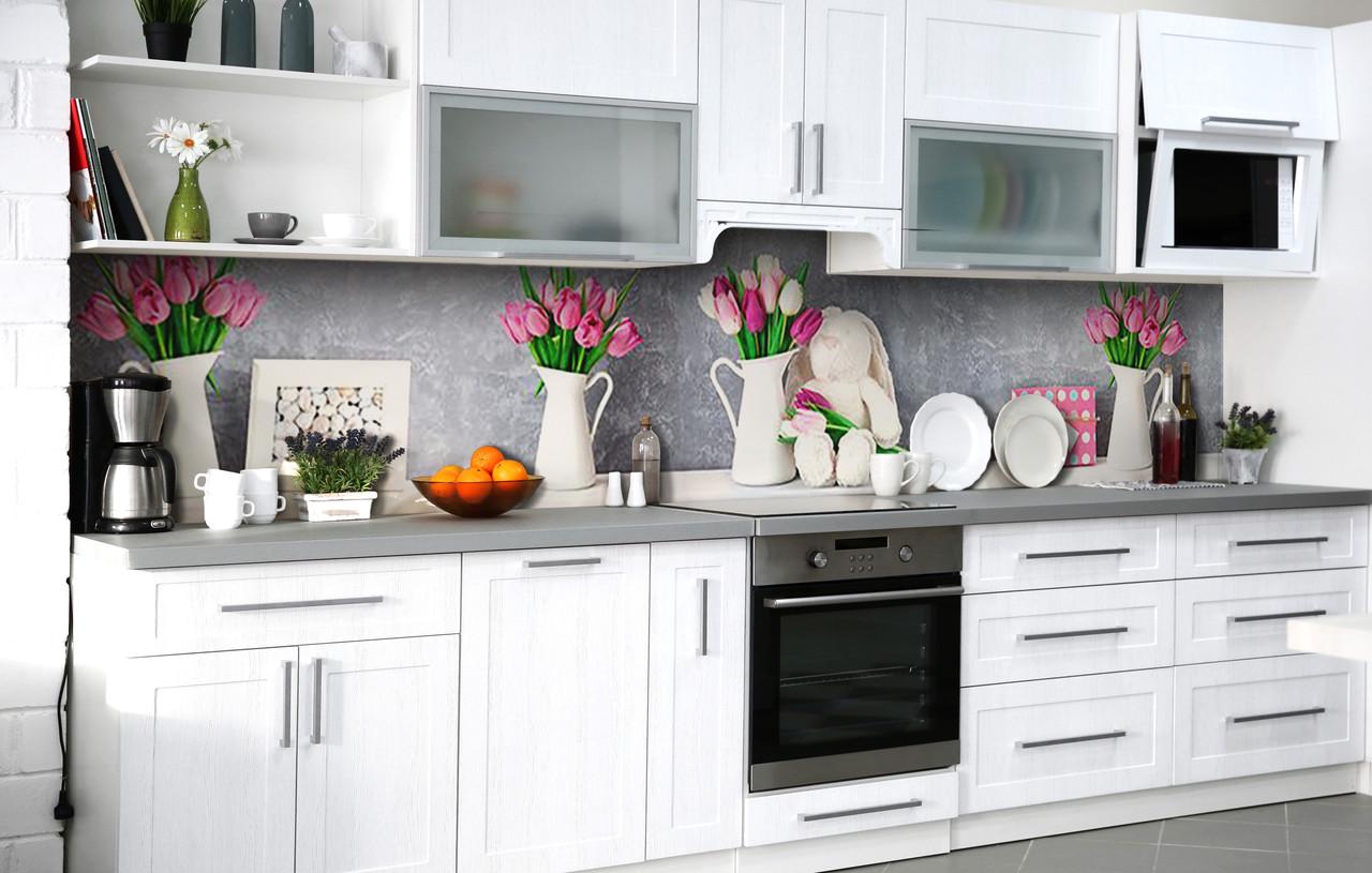 Кухонный фартук Тюльпановые улыбки виниловый самоклеющийся 60х250 см