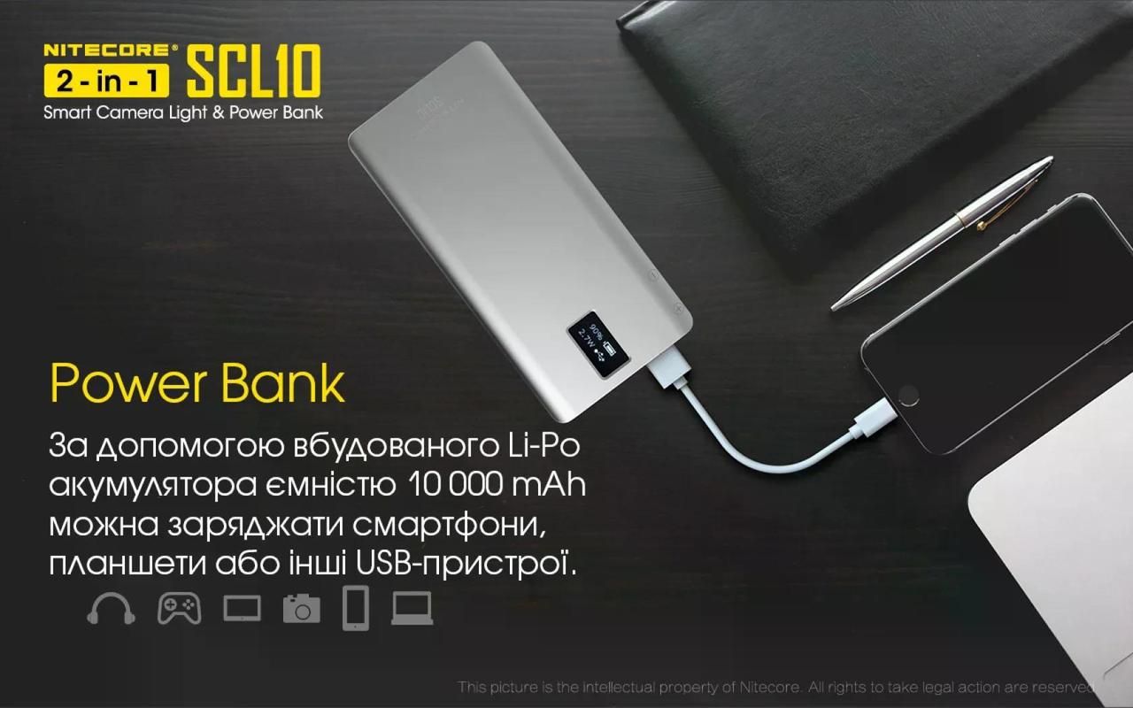 Світло накамерне 2500-6300К/Power Bank Nitecore SCL10 10 000 mAh (27831894) - фото 8