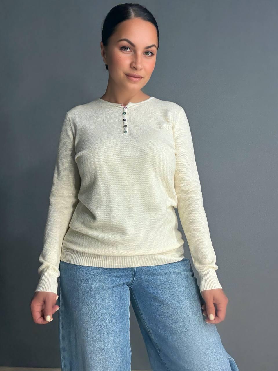 Свитер женский AN 02493 букле с пуговицами тонкий и теплый базовый One Size Молочный - фото 6 Свитер женский AN 02493 букле с пуговицами тонкий и теплый базовый One Size Молочный - фото 6