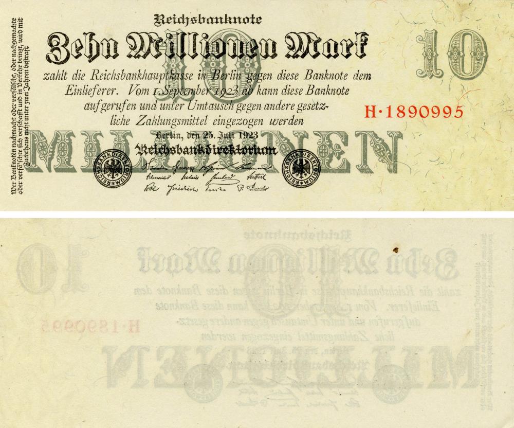 Коллекционная банкнота Германия 10000000 марок 1923 AU-UNC P96 (Б17962)