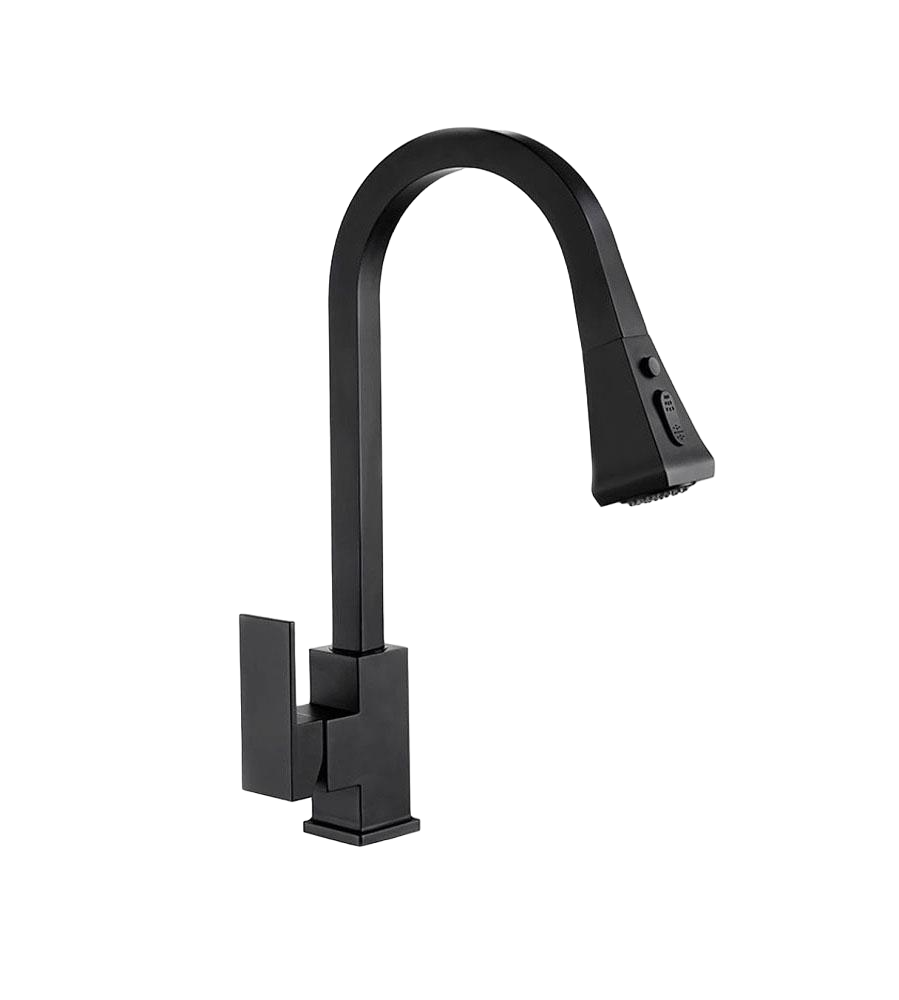 Смеситель кухонный WanFan с выдвижным изливом однорычажный латунный Черный