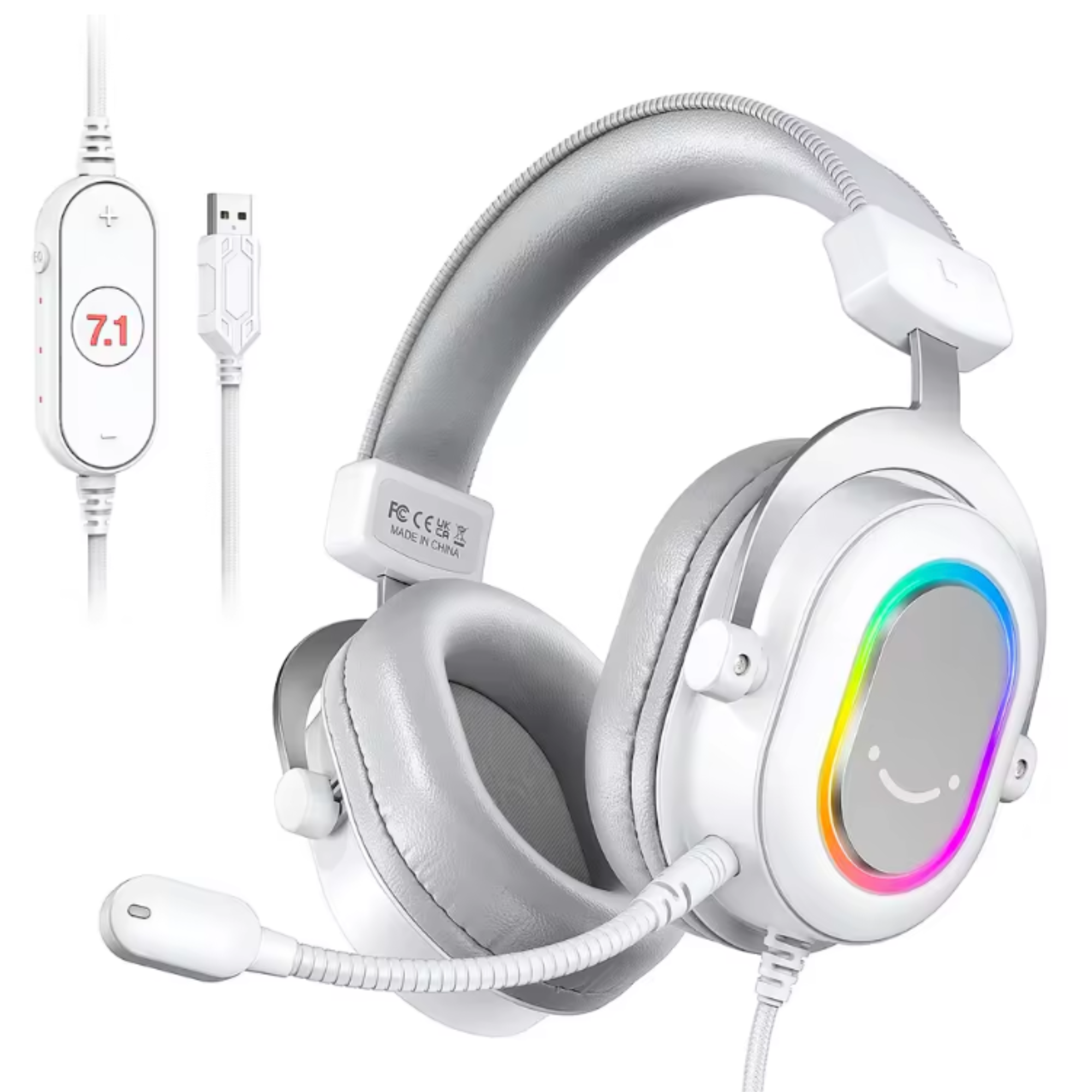 Наушники Fifine H6 с RGB подсветкой и съемным микрофоном White - фото 5