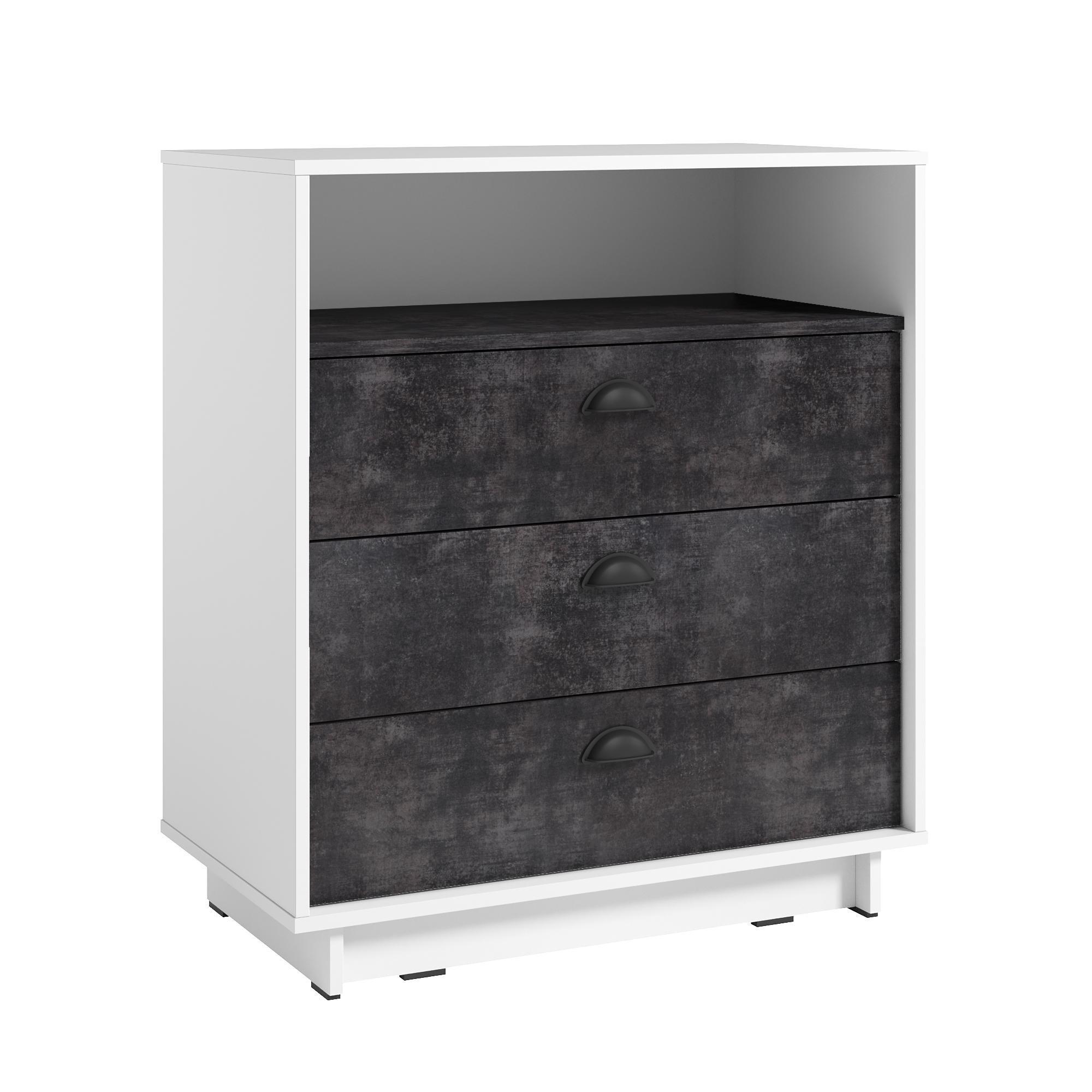 Комод Moreli для дома с 3 ящиками и полкой K-0001 Белый/Бетон Темный