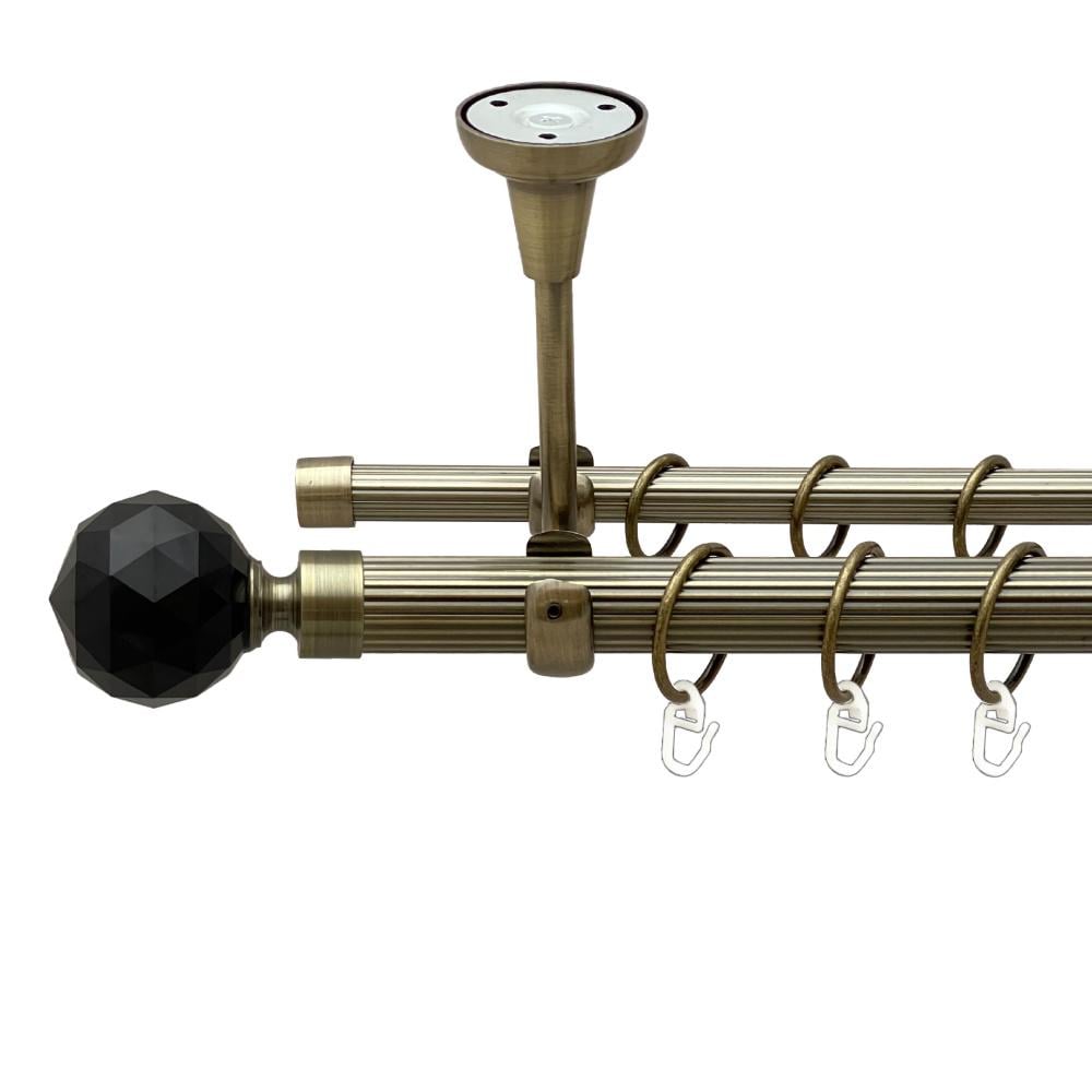 Карниз Orvit Люміера Неро металевий дворядний відкритий до стелі рифлена труба кільце металеве 25/16 мм 240 см Антик (00-00024442)