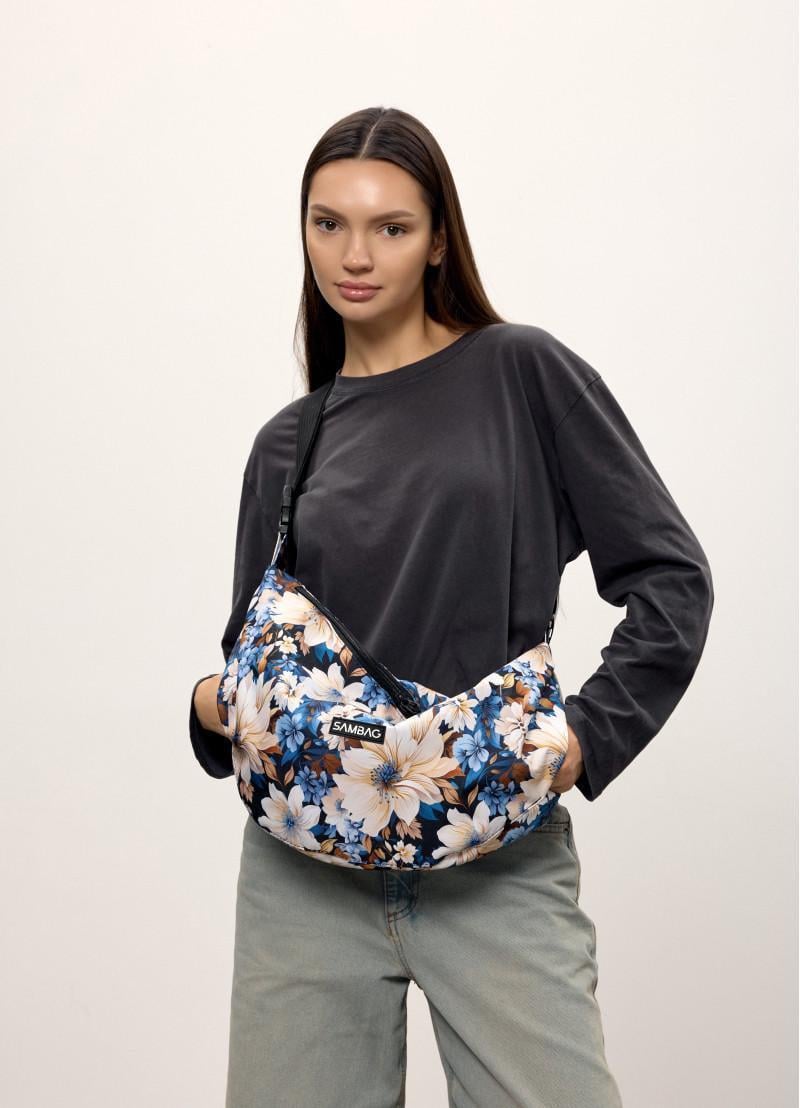 Женская сумка Sambag HOBO Bag-glove Flowers 50х28х5 см Blue (53400725)