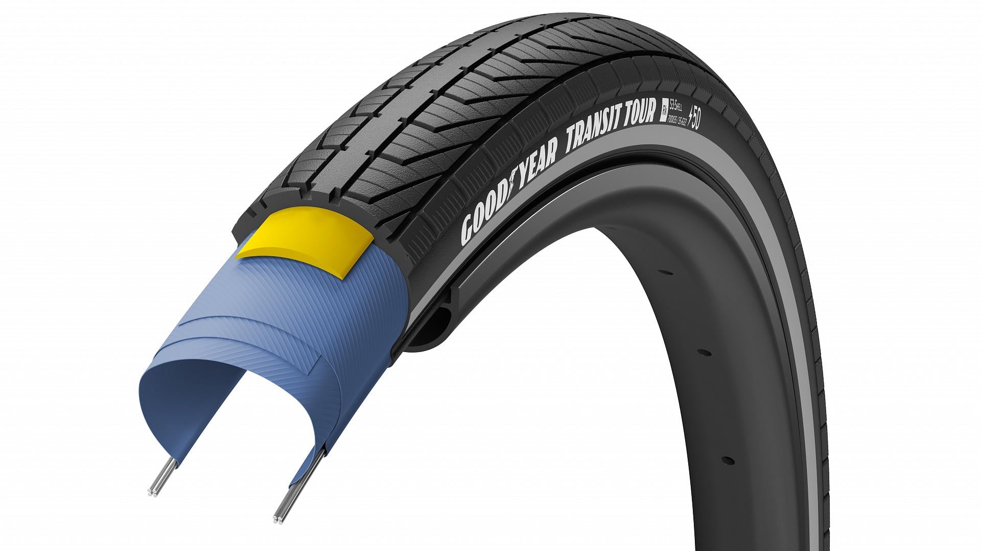 Покрышка велосипедная GoodYear TRANSIT Tour S3: Shell 28"x2"/700x50/50-622 Black Reflect (TIR-00-16)