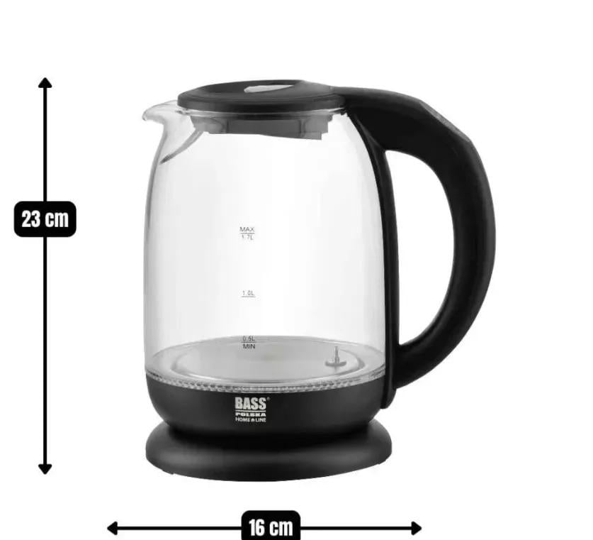 Електрочайник скляний Bass Polska з підсвічуванням і регулюванням температури 2200 Вт 1,7 л - фото 3 Електрочайник скляний Bass Polska з підсвічуванням і регулюванням температури 2200 Вт 1,7 л - фото 3