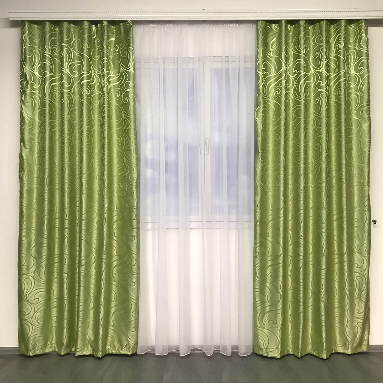 Готовые шторы из жаккарда ALBO 150x270 см 2 шт. Зеленый (SH-B20-4)