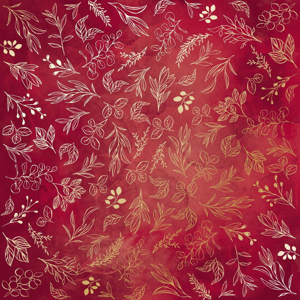 Лист бумаги односторонний Golden Branches с фольгированием 30,5х30,5 см Burgundy/Aquarelle