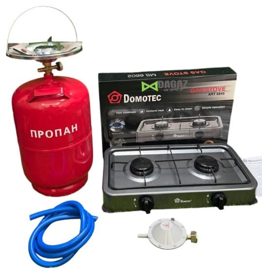 Газова плита двокомфорочна Domotec/Балон 5 л/редуктор зі шлангом/пальник (675865)