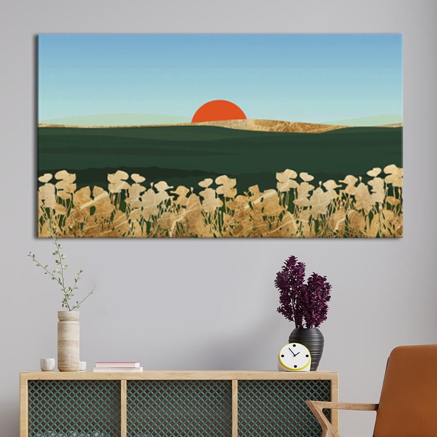 Картина для интерьера Поле и золотые цветы на закате 160x80 см (K0016_XL)