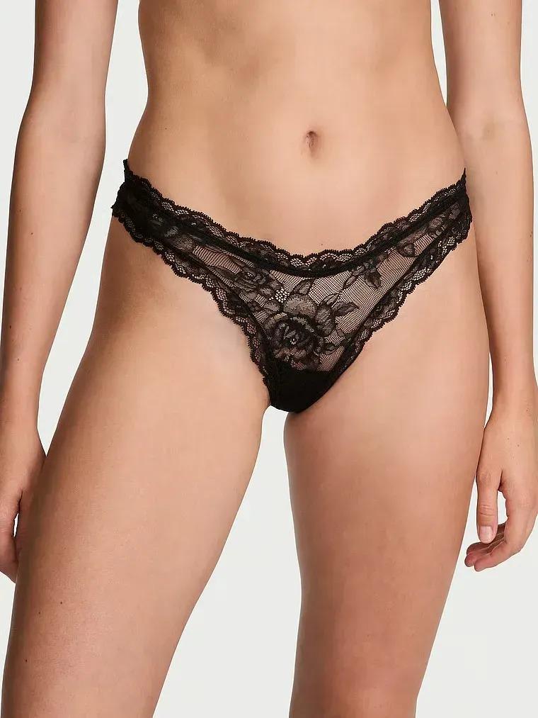 Трусики стринги Victoria's Secret Very Sexy Rose Lace High-Leg Thong Panty M Черный (26908530)