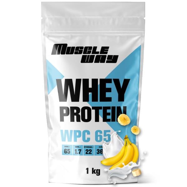 Протеин сывороточный для роста мышц MuscleWay WPC 65 концентрат 1 кг Банан (21-137-WPro-65-b-1kg)