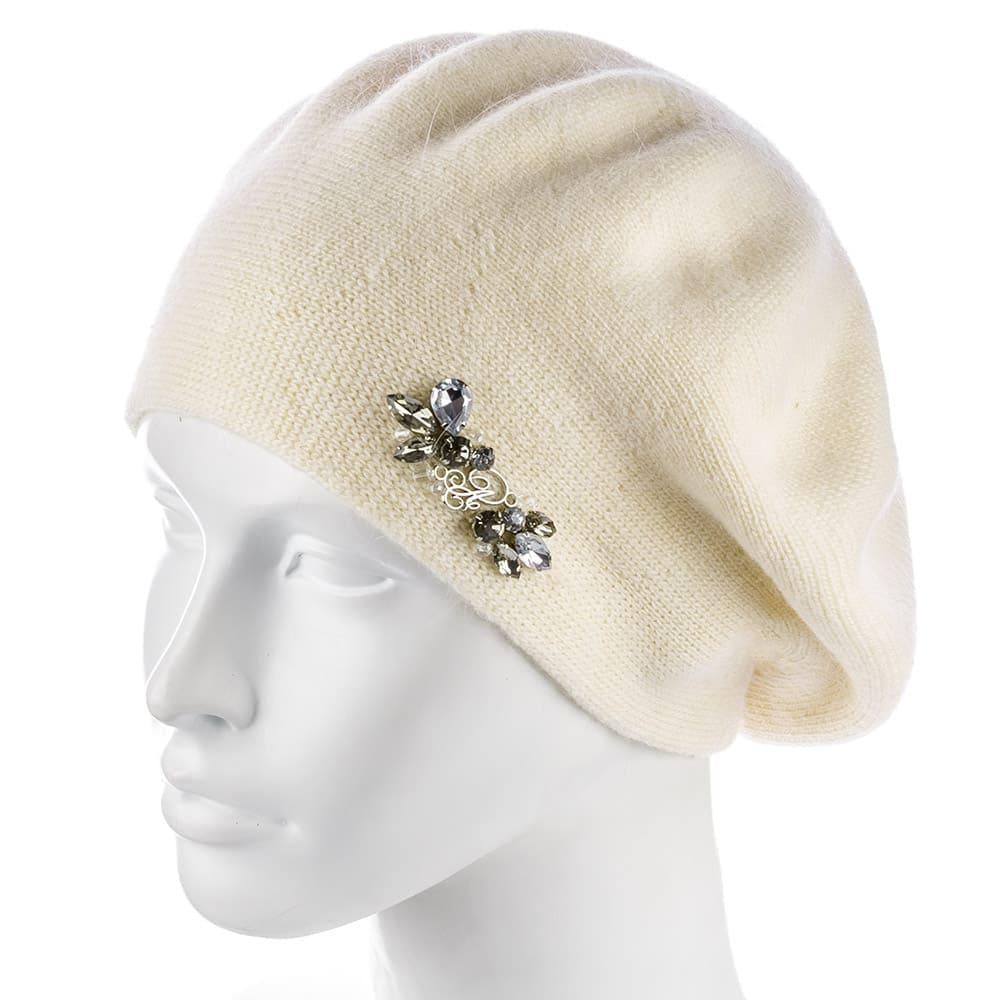 Берет женский Actrics WH778 из ангоры двойной на ножке с камнями L/57-58 Ванильный