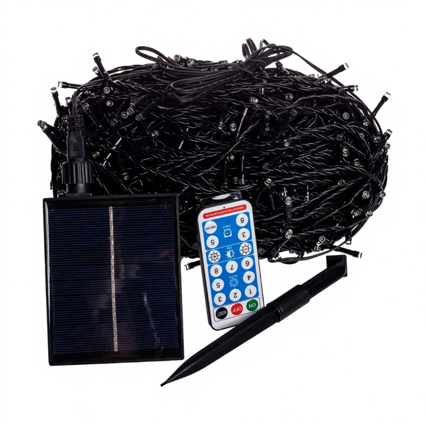 Гирлянда нить уличная 1000 LED 100 м на солнечной батарее черная нить с пультом ДУ Белый - фото 5