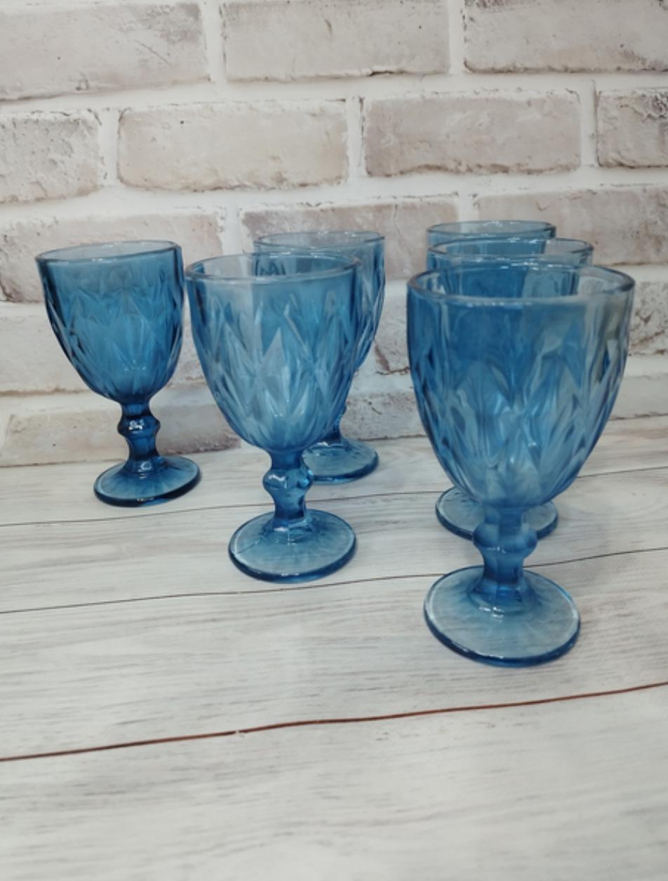 Набір келихів для вина TS Kitchen HP035BL з товстого скла гранованих фігурних 6 шт. по 300 мл Блакитний (HP035BL) - фото 1 Набір келихів для вина TS Kitchen HP035BL з товстого скла гранованих фігурних 6 шт. по 300 мл Блакитний (HP035BL) - фото 1