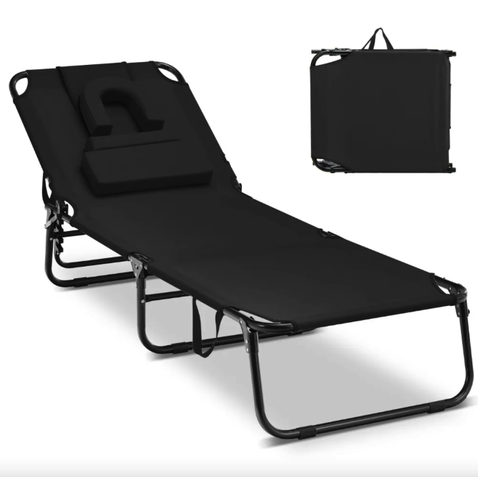 Шезлонг розкладний Costway Hanna з отвором для обличчя Чорний (4892) - фото 3 Шезлонг розкладний Costway Hanna з отвором для обличчя Чорний (4892) - фото 3