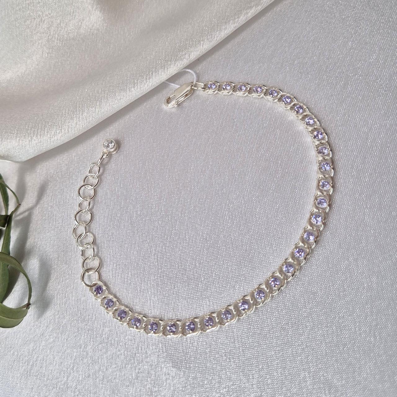 Браслет на руку арабский бисмарк с сиреневыми камнями серебро 925 пробы 6,57 г 16-20 см (7003мсыр)