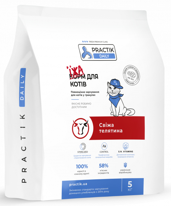 Корм для котів Practik Daily Преміум класу з Свіжою Телятиною 30 кг (30CBD409) - фото 1