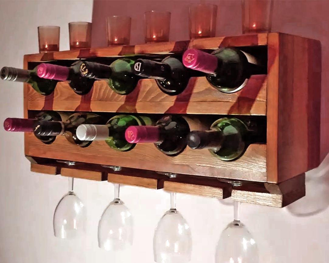 Полка для вина настенная из дерева Минамио Шафран (ПНК-015806)