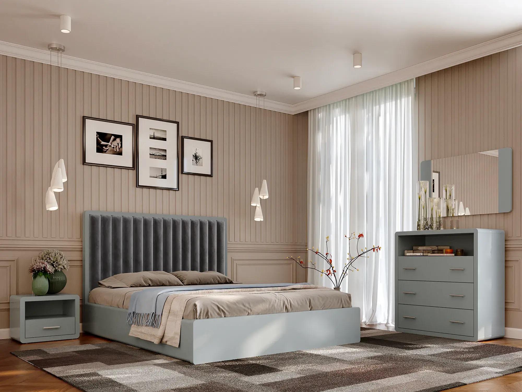 Кровать двуспальная Arbor Drev Глория с подъемным механизмом из натурального дерева бук/текстиль 180х200 см Серый/Серый (51083)