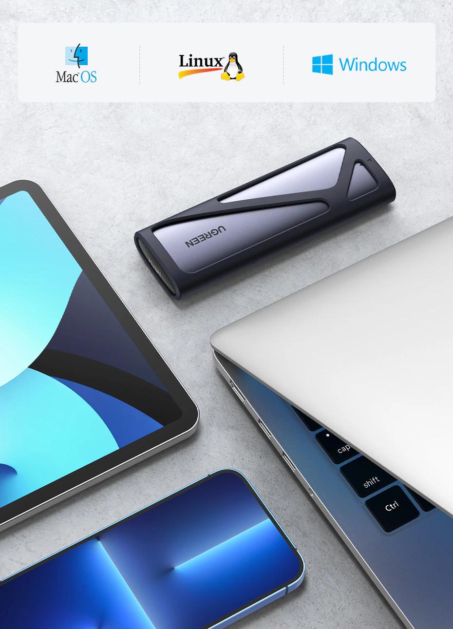 Корпус UGREEN для M.2 NVME SSD PCI-e дисків 10 Гбіт/с з Кабелем Type-C Type-C M та B&M 2230/2242/2260/2280 0,5 м Сірий (10902) - фото 15