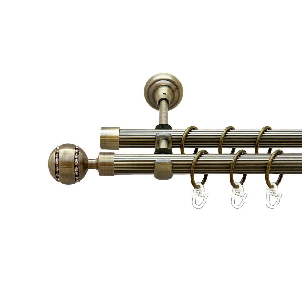 Карниз Orvit Аркадія металевий дворядний відкритий рифлена труба кільце металеве 19/19 мм 240 см Антик (00-00022055)