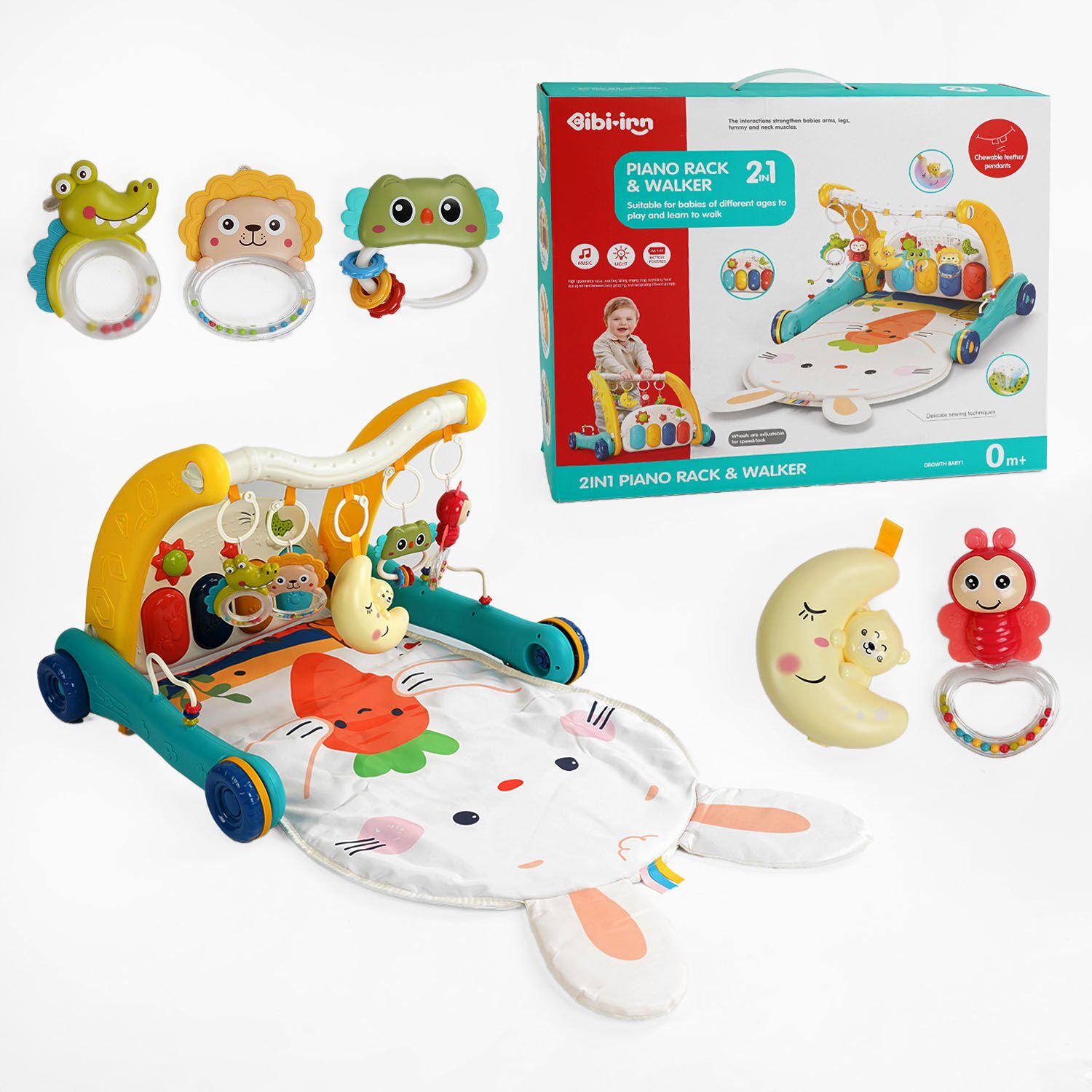 Ходунки-каталка трансформер с ковриком в виде зайчика с погремушками Синий (153141)