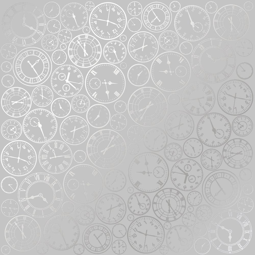 Лист бумаги односторонний Silver Clocks с серебряным тиснением 30,5х30,5 см Gray