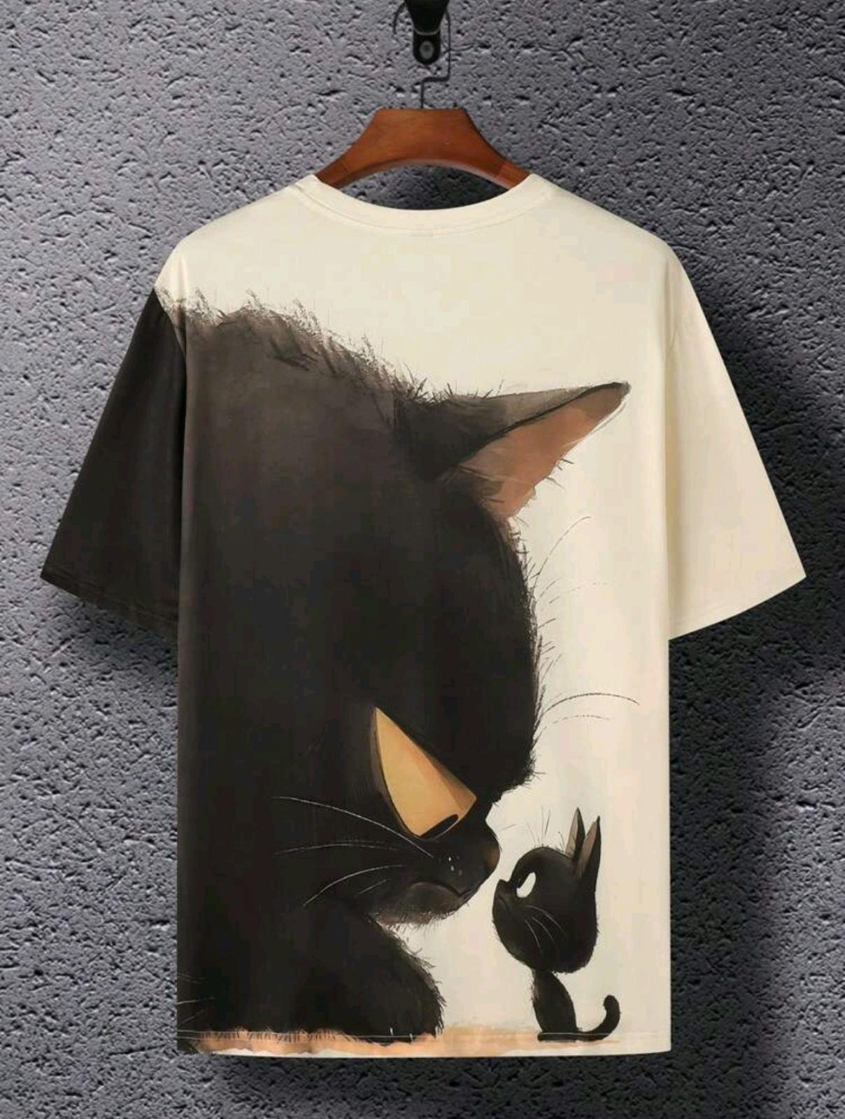 Футболка SUMMERя With Funny Cartoon Cat Print XL Молочний (27343199) - фото 5 Футболка SUMMERя With Funny Cartoon Cat Print XL Молочний (27343199) - фото 5