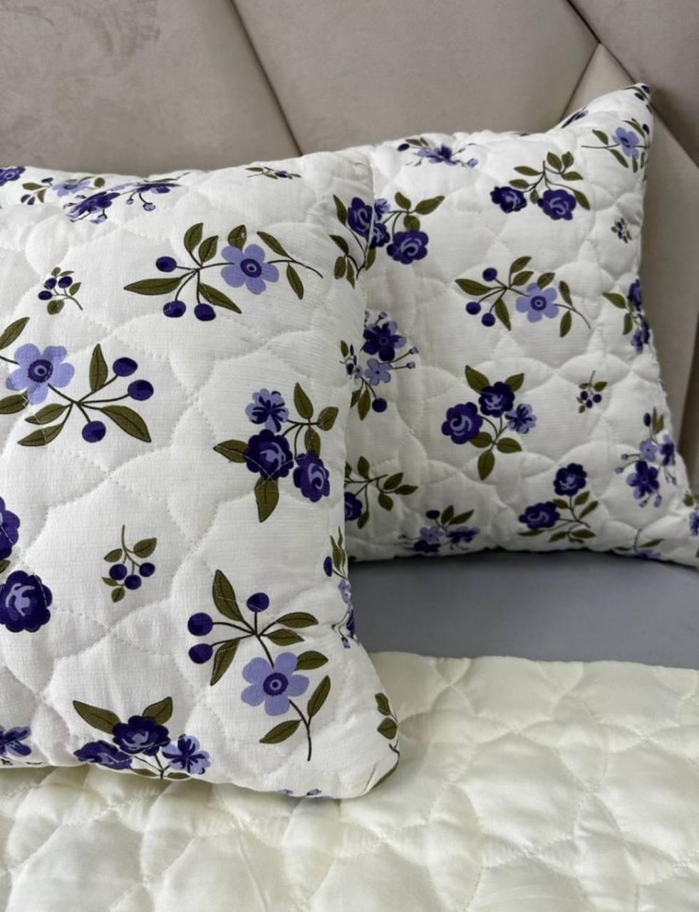 Покривало 220х240 см з подушками 2х40х60 см Білий з синім (Д-mur-cap25-006) - фото 2 Покривало 220х240 см з подушками 2х40х60 см Білий з синім (Д-mur-cap25-006) - фото 2