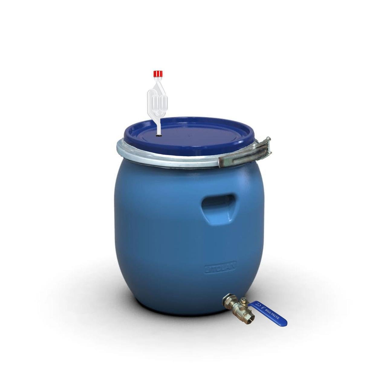 Бочка для брожения Litolan с гидрозатвором S металлическим хомутом и краном 1/2" из нержавеющей стали AISI 304 45 л (296482)