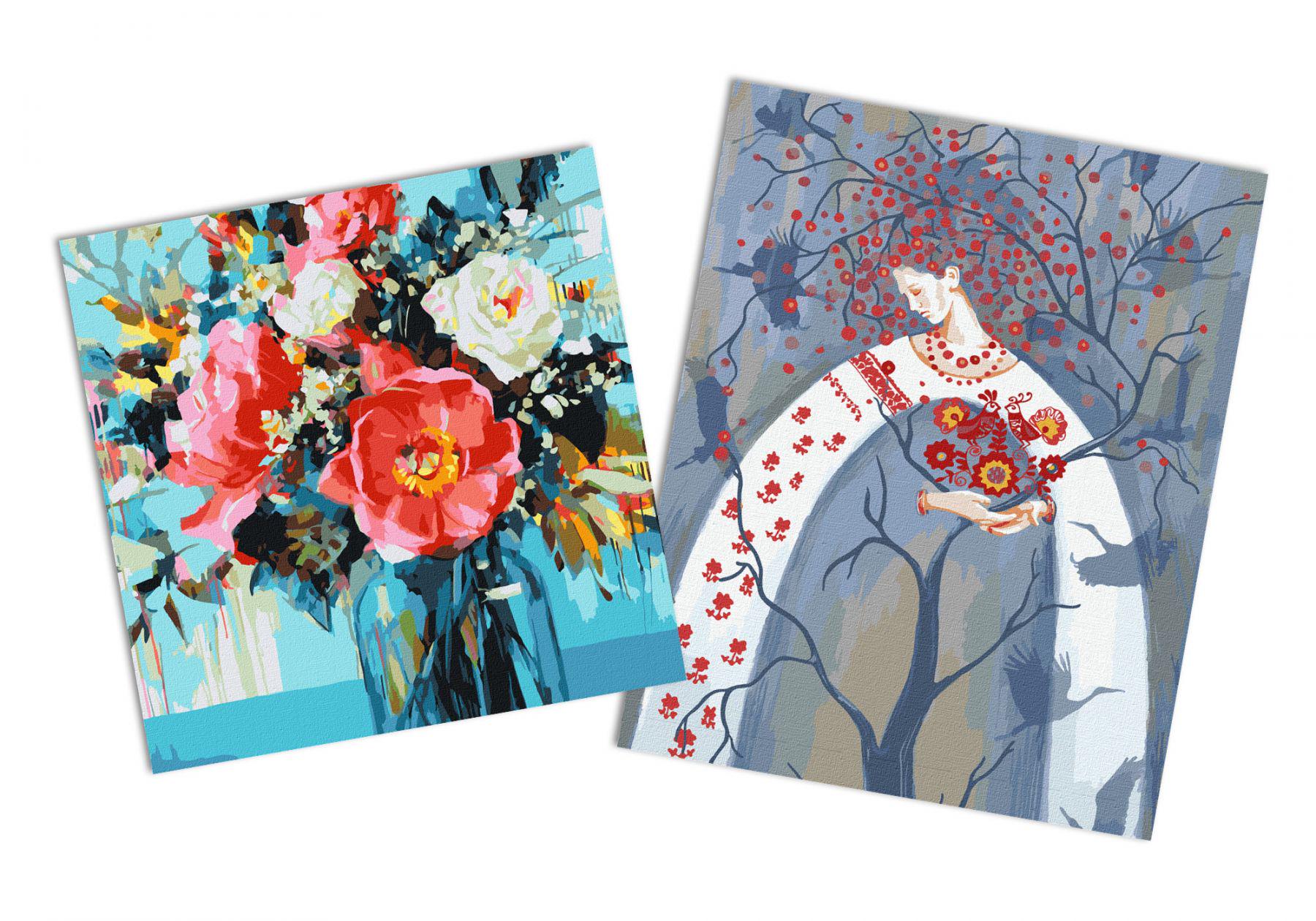 Набор картин по номерам Идейка 2в1 Дерево жизни 40x50 см KHO5053 и Цветы для настроения 40x40 см KHO3230 (CKHO5330)