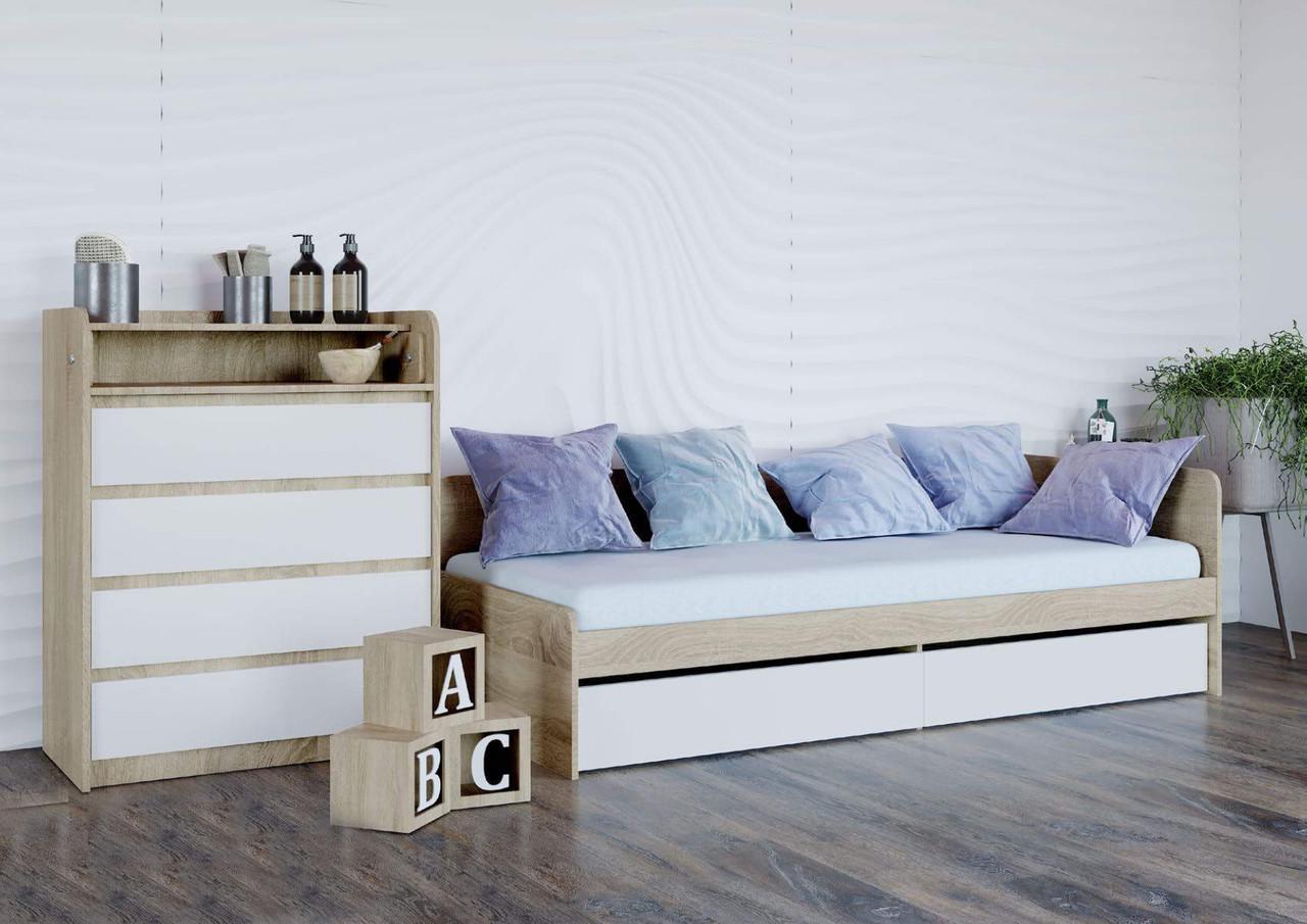 Кровать Эверест Соната-800 сплошной щит с ящиками 80x190 см Дуб сонома/Белый (ЕВ20242) - фото 4