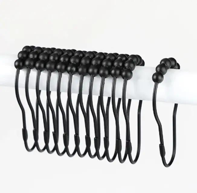 Кольца крючки роликовые на шторку для ванной и душевой комнаты металлические 12 шт. Черный