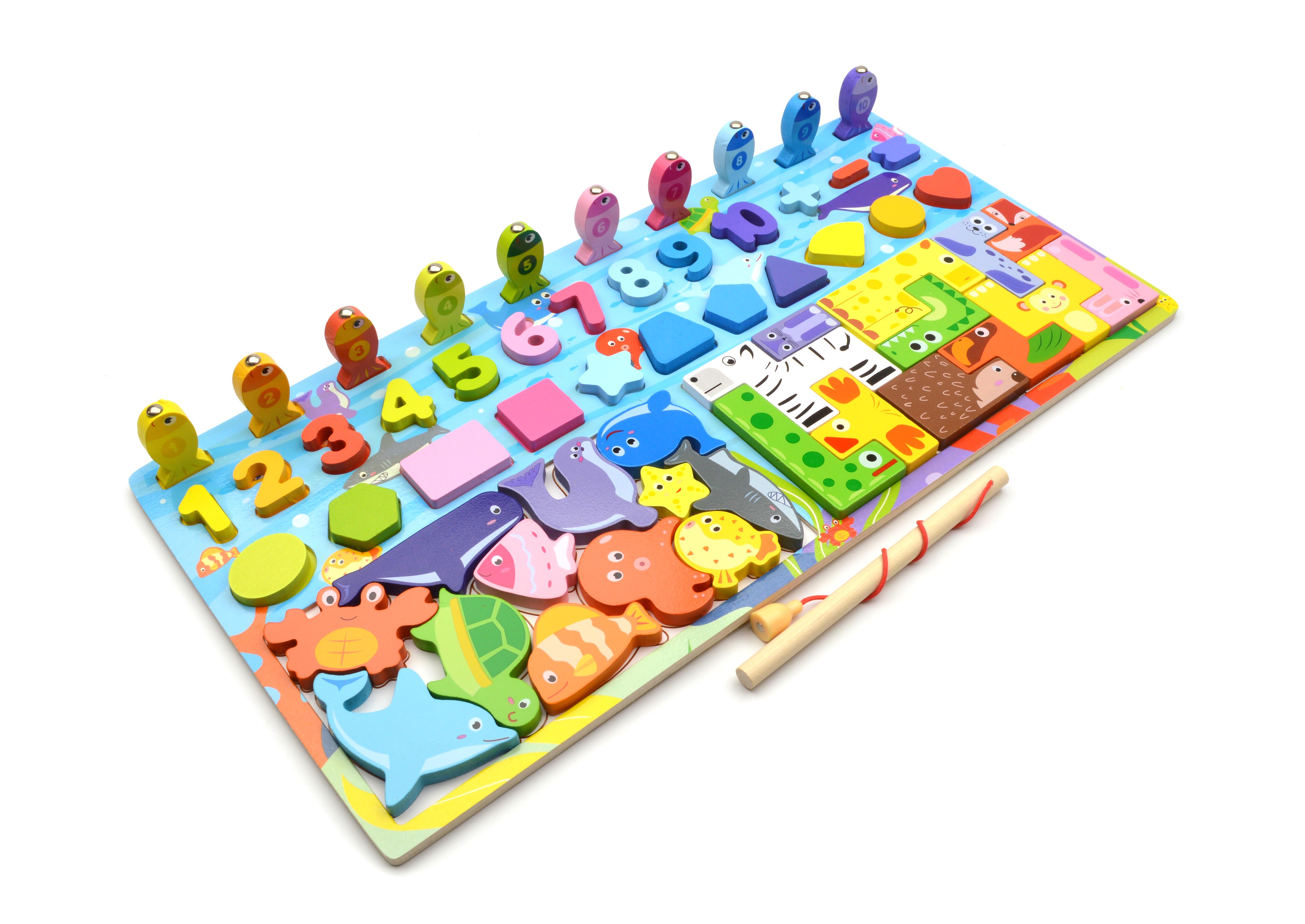 Дошка логічна дерев'яна сортер/риболовля/пазл/зоопарк/цифри/фігурки (73325) - фото 4 Дошка логічна дерев'яна сортер/риболовля/пазл/зоопарк/цифри/фігурки (73325) - фото 4