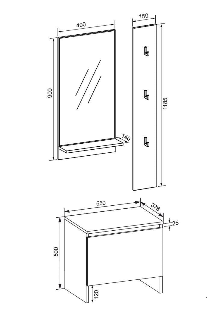 Передпокій Мастер Форм Брайт міні 55х37,6х200 см Дуб крафт сірий/Дуб крафт білий - фото 3 Передпокій Мастер Форм Брайт міні 55х37,6х200 см Дуб крафт сірий/Дуб крафт білий - фото 3