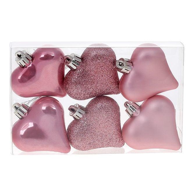 Набор новогодних украшений Сердечка пластик d 6 см 6 шт. (13049)
